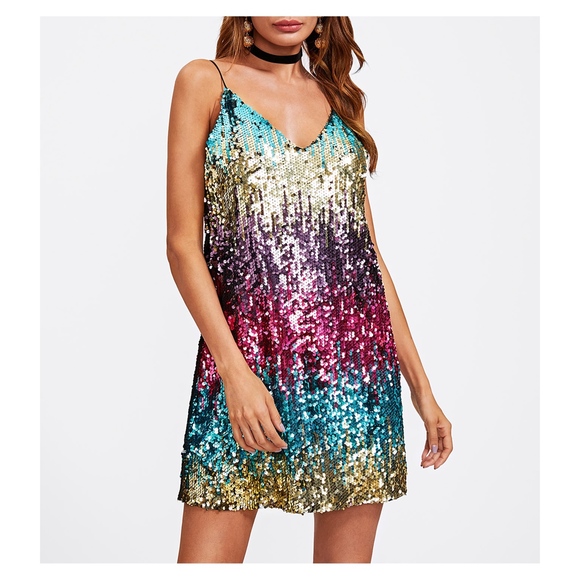 Multicolor Sleeveless Sequin Cami Party Dress - Picture 2 of 5